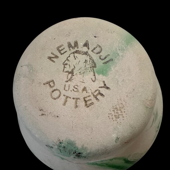 Nemadji USA Pottery  Green Swirl 5” Planter Glazed Interior Unglazed Exterior - Picture 3 of 5